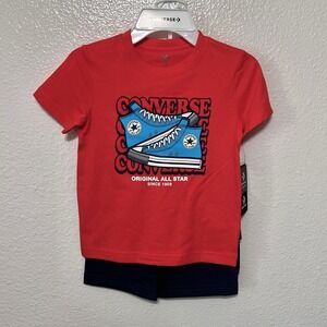 Converse Boys 2-Piece Set‎ Red T-Shirt & Navy Shorts Outfit Size 5 MSRP $32
